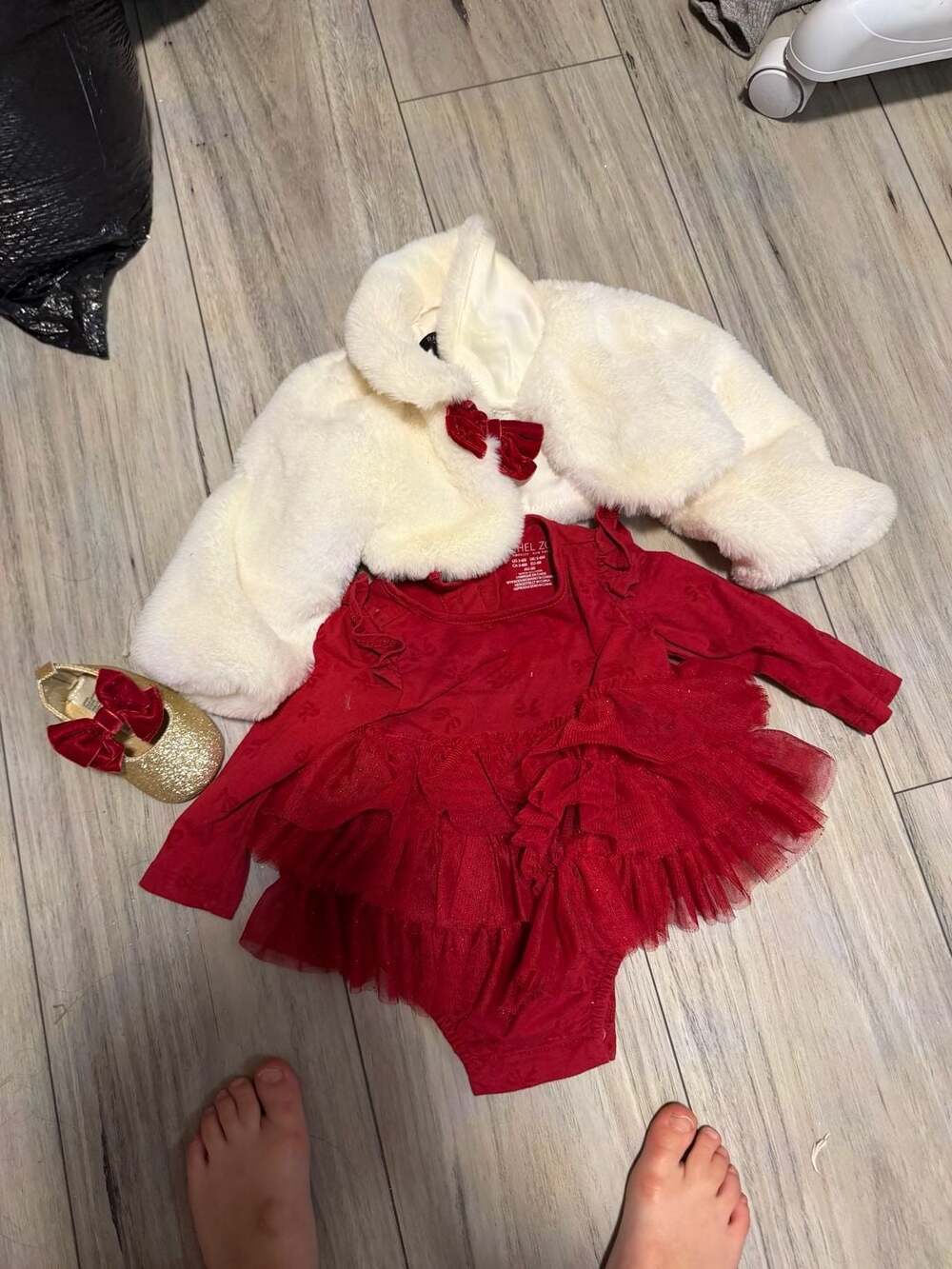 Baby Red Tulle Dress with fur coat